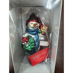 NWT Department 56 Snowman with Baby Mercury Glass Handpainted Christmas Ornament
